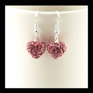 Pink Rhinestone Valentine Heart Earrings